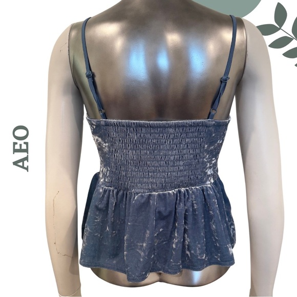 🛍️3/$40 AEO Blue Velour Peplum Cami Spaghetti Strap Crushed Velvet Look – Size M - Picture 4 of 5